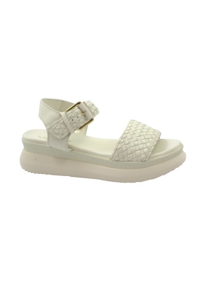 1 - MELLUSO WALK K55160 bianco scarpe donna sandali pelle intrecciata fibbia