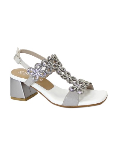 1 - CINZIA SOFT 305025 argento sandali donna tacco cinturino brillantino