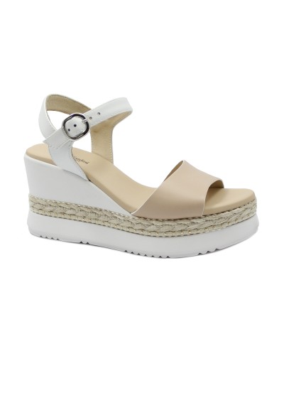 1 - NERO GIARDINI 10561 bianco scarpe donna sandali pelle zeppa fibbia