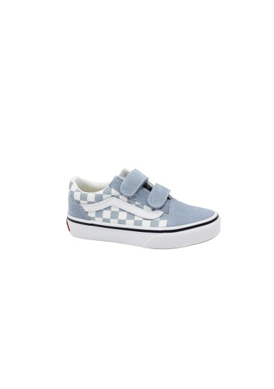 1 - VANS OLD SKOOL V HDDSB1 color theory checkerboard azzurro scarpe bambino sneakers strappi
