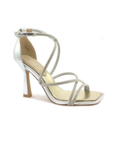 1 - CAFè NOIR MA9001 argento grigio sandali gioiello donna tacco cinturino incrocio strass