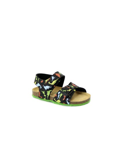 1 - GRUNLAND AFRE SB1749 nero multi sandalo bambino strappo fibbia birk dinosauri re-soft