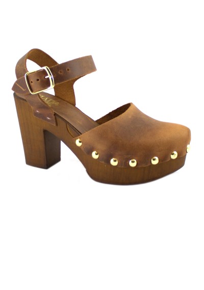 1 - GIADA 7067 cuoio scarpe sandali donna tacco plateaux zoccoli punta chiusa cinturino