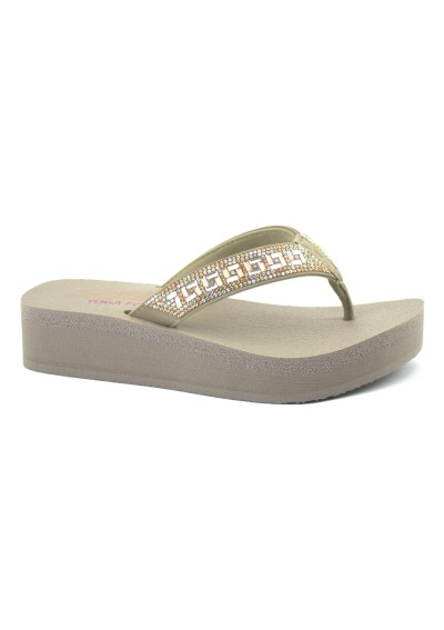 1 - SKECHERS 119296 VINYSA taupe beige ciabatte donna infradito zeppa yoga foam