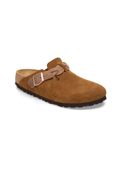 1 - BIRKENSTOCK BOSTON BRAIDED 1026713 mink suede ciabatta zoccolo donna fibbia camoscio treccia