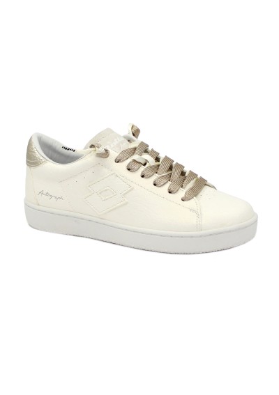 1 - LOTTO LEGGENDA 221130 white golden bianco scarpe donna sneakers lacci pelle