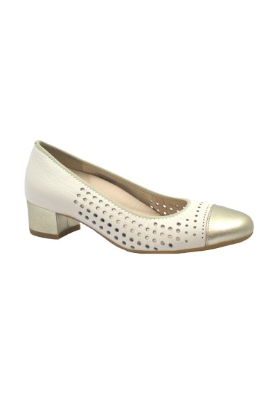 1 - ARA 12 35819 platino crema scarpe donna decolletè tacco pelle comfort ballerina sottopiede soft forata