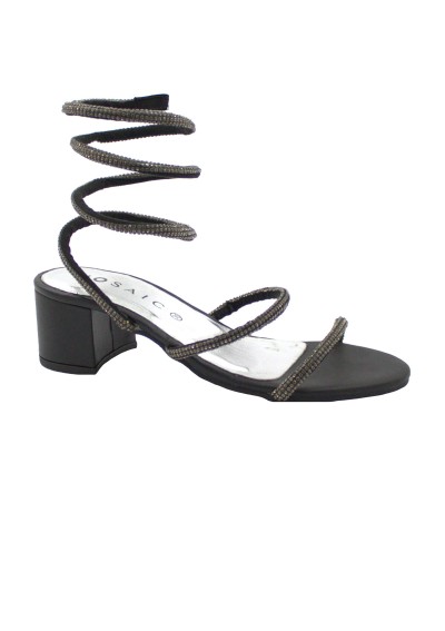 1 - MOSAIC STRIP HI black nero sandali gioiello donna strass tacco schiava