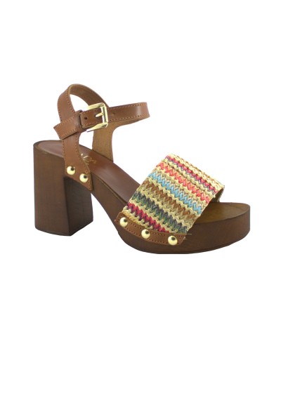 1 - GIADA 8747 maori cuoio scarpe sandali donna tacco zoccoli rafia