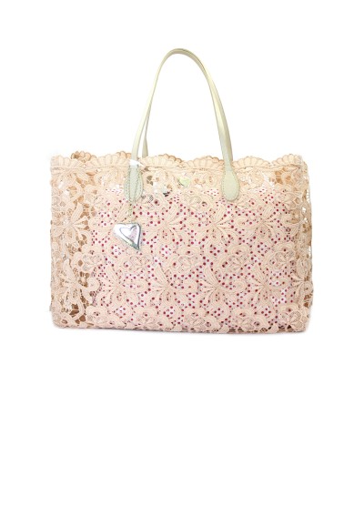 1 - Melluso M10833C nude borsa donna shopping due manici pizzo sacco