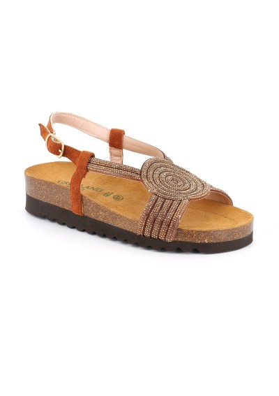 1 - GRUNLAND HOLA SB2287 bronzo sandalo donna strass birk anatomiche cinturino soft