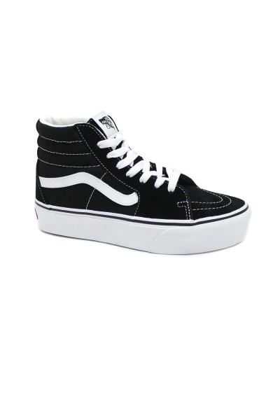 1 - VANS Sk8-Hi PLATFORM TKN6BT1 black white nero scarpe donna sneakers lacci tessuto