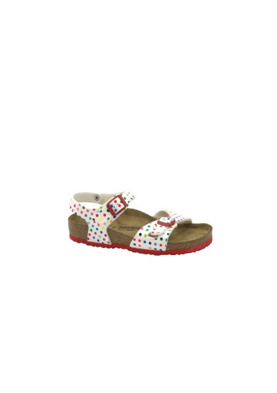 1 - BIRKENSTOCK RIO KIDS 1021698 digital dots white bianco bambina sandali fibbie pelle