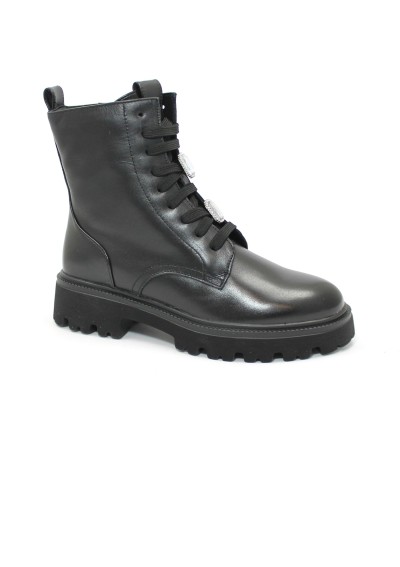 1 - KEYS 10039 black nero scarpe donna scarponcino anfibio lacci pelle zip