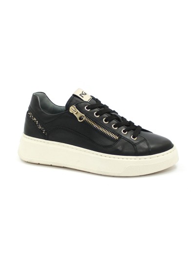 1 - NERO GIARDINI 11600 nero scarpe donna sneakers lacci pelle cerniera