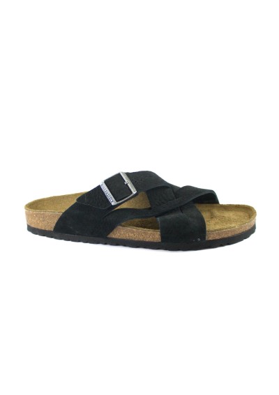 1 - BIRKENSTOCK LUGANO 1022811 black nero ciabatte uomo fibbia pelle