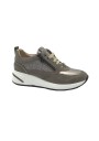 1 - KEYS 8352 taupe beige scarpe sneakers donna lacci zeppa zip