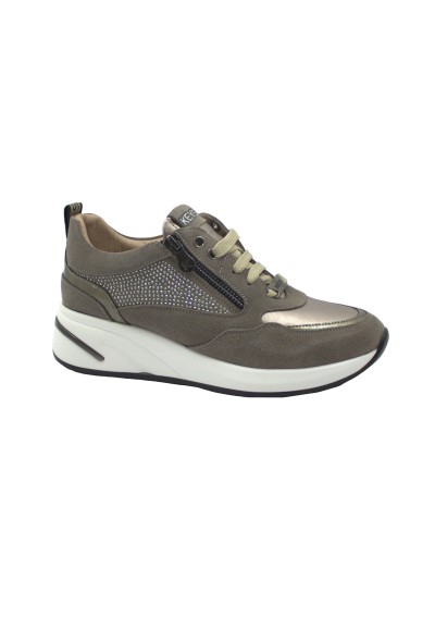 1 - KEYS 8352 taupe beige scarpe sneakers donna lacci zeppa zip
