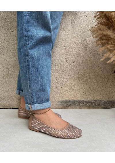 2 - STEVE MADDEN AUDEN tan mesh rosa nude scarpe donna ballerina strass