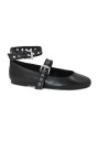 1 - STEVE MADDEN MACBETH black scarpe donna ballerina cinturino pelle borchie