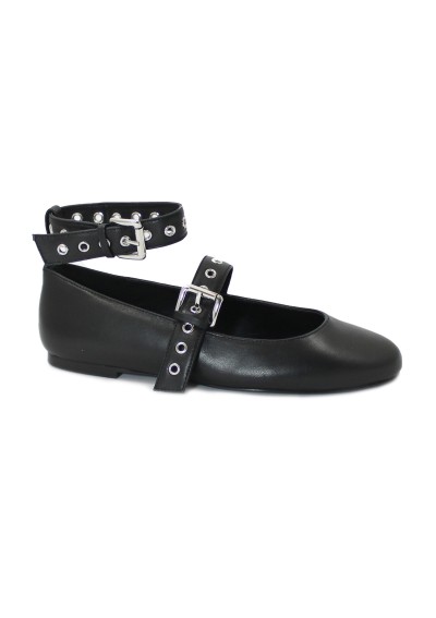 1 - STEVE MADDEN MACBETH black scarpe donna ballerina cinturino pelle borchie