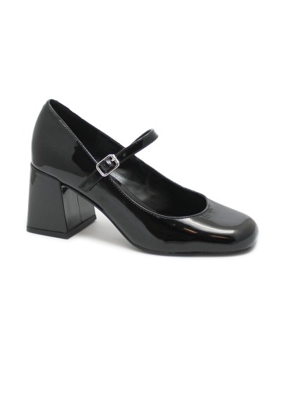 1 - STEVE MADDEN PEPTALK black nero scarpe decolletè donna vernice tacco cinturino